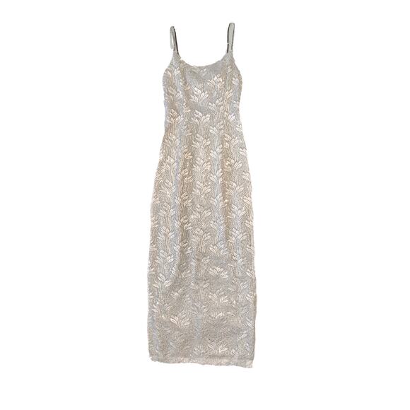 Michaelangelo Silver Floral Lace w/ Sequin Slip Prom Formal Dress Size 3/4 - Picture 1 of 14